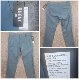 RHONE Commuter Pants Slim Fit Dark Teal Flex Knit Stretch Mens Size 34x30 NEW